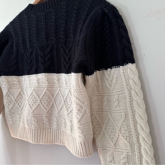 Club Monaco Structured Cable Crew Knit Sweater Black White Wool Size Small - Picture 11 of 13